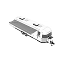 Vintage Silver Travel Trailer With Windows Wheels Open Awning And Exterior Design