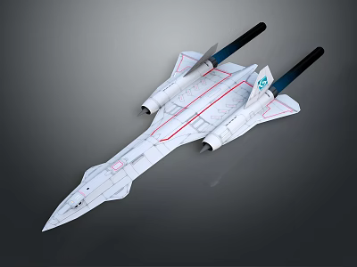 White Streamlined Aircraft Model Featuring Black Engines And Red Accent Lines 3d model