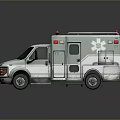 Emergency Ambulance Vehicle With Red Blue Lights And Medical Symbols On Light Gray Body