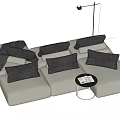 Modern White Sectional Sofa With Gray Cushions And Small Side Table 3d model