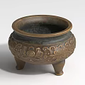 Traditional Bronze Landscape Sculpture With Intricate Floral Carvings And Three Legs