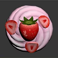 Delicious Cupcake With Pink Frosting Whole Strawberry And Sliced Strawberry On Teal Paper Cup