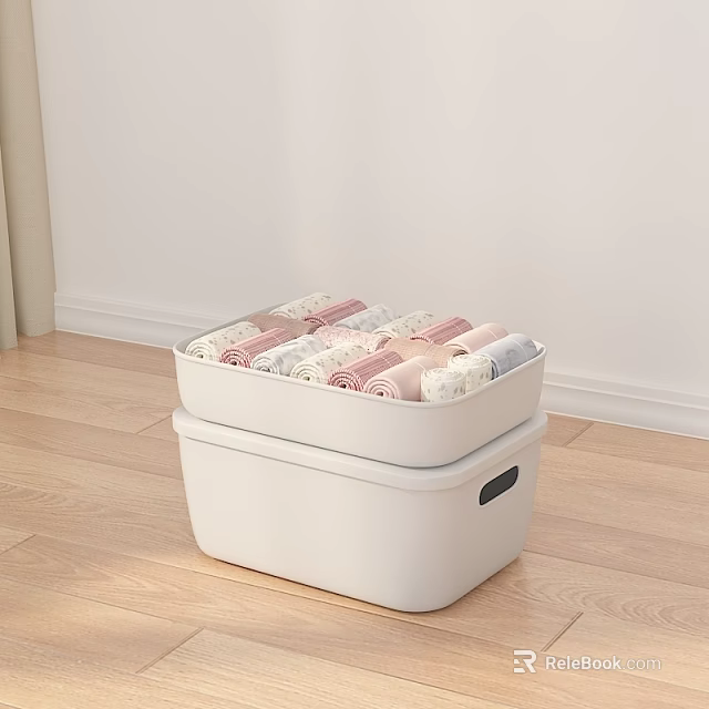 White Storage Bins With Folded Colorful Towels For Home Bedroom Organization 3d model 