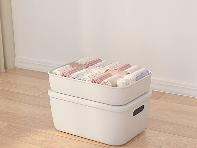 White Storage Bins With Folded Colorful Towels For Home Bedroom Organization 3d model
