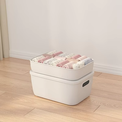 White Storage Bins With Folded Colorful Towels For Home Bedroom Organization 3d model