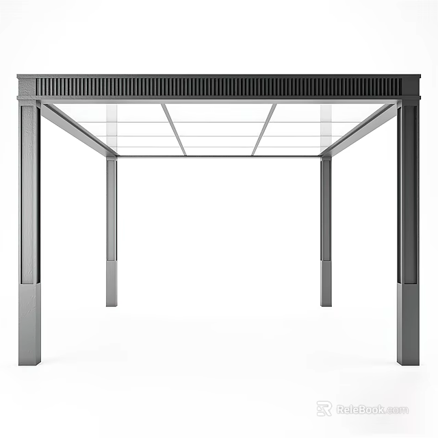 Modern Outdoor Canopy With Metal Frame Transparent Top And Four Posts Design 3d model 