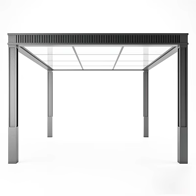 Modern Outdoor Canopy With Metal Frame Transparent Top And Four Posts Design 3d model