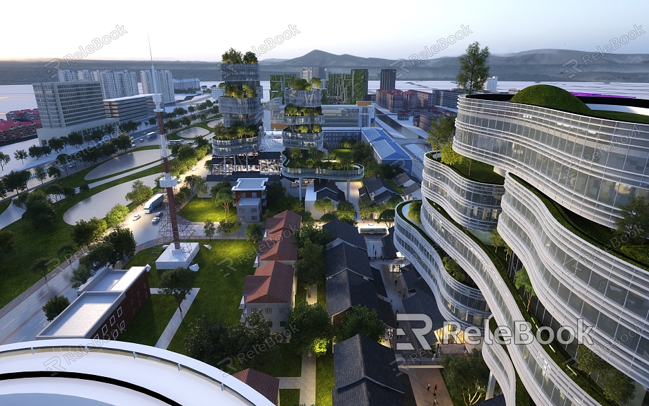 Modern Aerial View Commercial Complex model