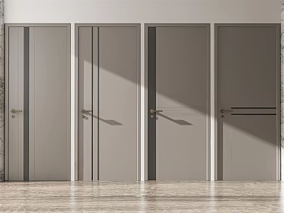 Modern Hinged Doors With Minimalist Design Metal Handles And Decorative Lines 3d model