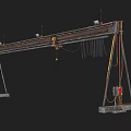 Industrial Gantry Crane Equipment With Metal Frame And Safety Warning Signs