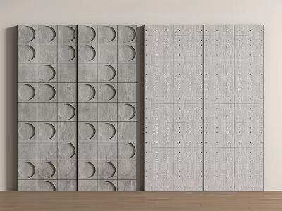 Modern Gray Concrete Background Wall With Circular Patterns And Grid Dot Design 3d model