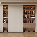 Modern Luxury Living Room Bookcase Storage Cabinet With Decorations And White Cabinetry On Wooden Floor
