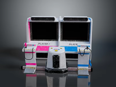Retro Two Player Arcade Machine With Pink Blue Screens And Classic Design 3d model