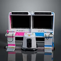 Retro Two Player Arcade Machine With Pink Blue Screens And Classic Design