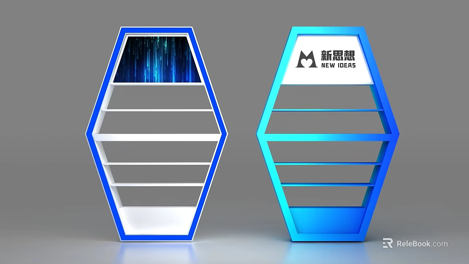 Modern Hexagonal Display Shelves With Blue Frame Multiple Layers And New Ideas Logo 3d model
