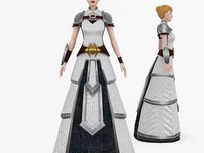 Game Movie Female Character In White Grey Armored Dress With Golden Decorations 3d model