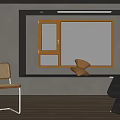 Stylish Modern Interior Featuring Wooden Frame Window Chair And Sculpture Decor