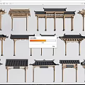 Chinese style archway ancient building door head building component archway patio door 3d model