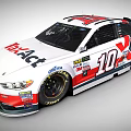 White Red NASCAR Race Car Featuring TakAct Logo Number 10 And Ford Brand