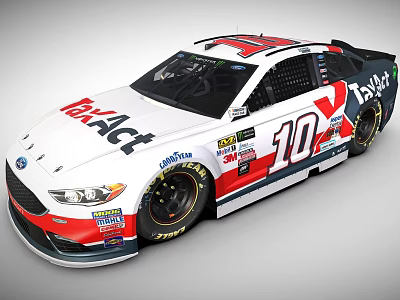 White Red NASCAR Race Car Featuring TakAct Logo Number 10 And Ford Brand 3d model