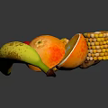 Fresh Assorted Fruits and Snacks Including Banana Strawberries Sliced Orange Corn and Cookies