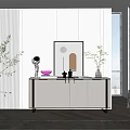 Modern Console Cabinet Sideboard With Minimalist Design Decorative Items And Indoor Plants