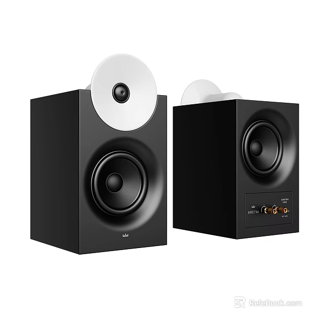 Modern Black Desktop Audio Speakers With Dual Round Drivers And Interface 3d model