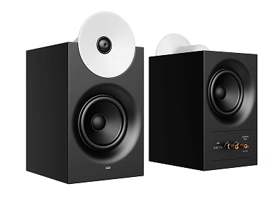 Modern Black Desktop Audio Speakers With Dual Round Drivers And Interface 3d model