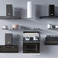 Modern Kitchen Cookware Collection With Range Hoods Stove Oven And Pots