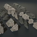 Various Irregular Stone Piles Stacked With Textured Stones On Gray Background