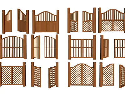 Assorted Wooden Double Doors Featuring Grilles Arched Tops And Various Designs 3d model