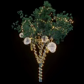Elegant Spherical Chandeliers Decorating Tree With Warm String Lights On Black Background