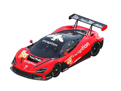 Red High Performance Race Car With Inception Malta Livery And Rear Wing 3d model
