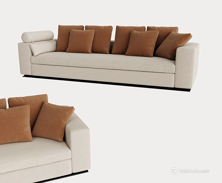 Beige Multi Seater Sofa with Brown Cushions Soft Upholstered Modern Design 3d model