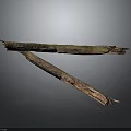 Crossed Wooden Logs With Natural Texture And Moss On Dark Background