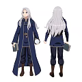 Elegant Man With Silver White Long Hair Wearing Dark Blue Robe Holding A Book