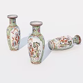 Three Traditional Ceramic Vases with Colorful Hand-Painted Patterns and Intricate Designs