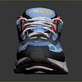 Modern Stylish Sports Shoes With Blue Black Red Accents And White Sole