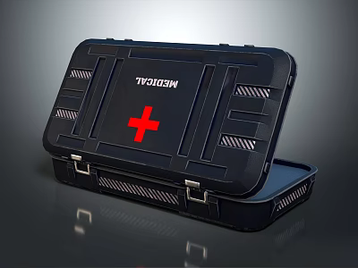 Black Medical Device First Aid Kit With Red Cross Portable Emergency Storage Case 3d model