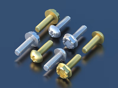 Various Metal Screws With Gold And Silver Finishes And Different Head Styles 3d model