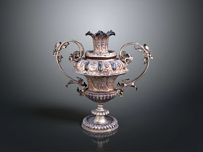 Elegant Silver Vase With Intricate Carvings Decorative Handles Gemstone Inlays And Classical Design 3d model