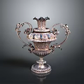 Elegant Silver Vase With Intricate Carvings Decorative Handles Gemstone Inlays And Classical Design