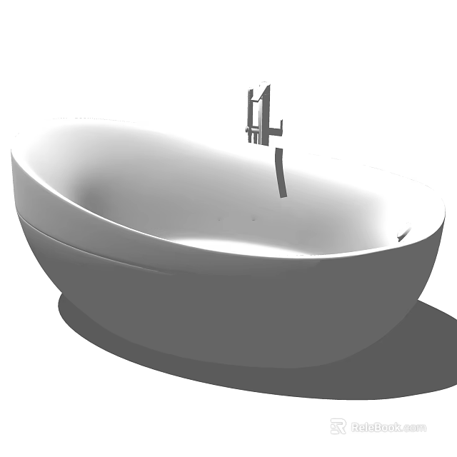 Modern White Freestanding Bathtub With Sleek Faucet And Smooth Design 3d model 