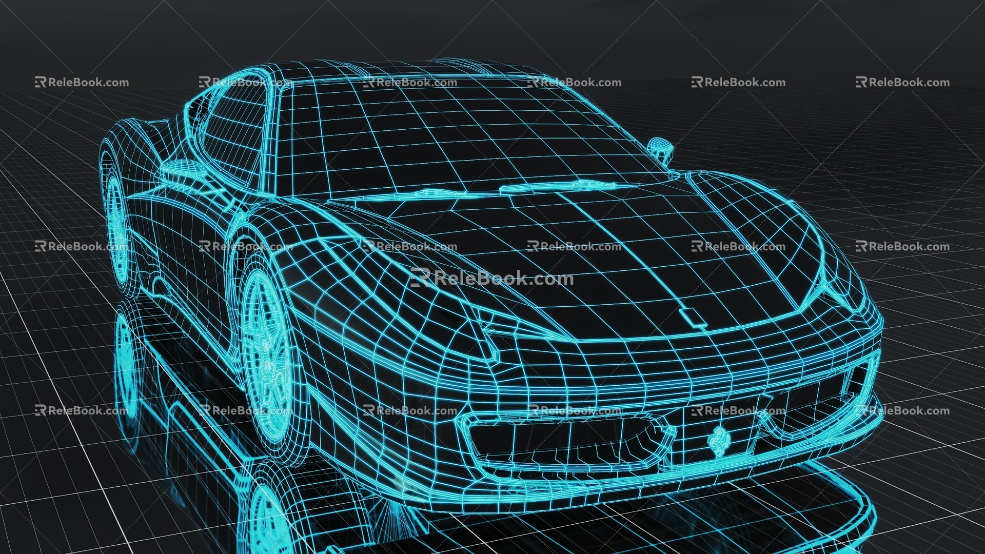 Car sports car transportation science and technology science fiction future concept blue line wireframe wind 3d model