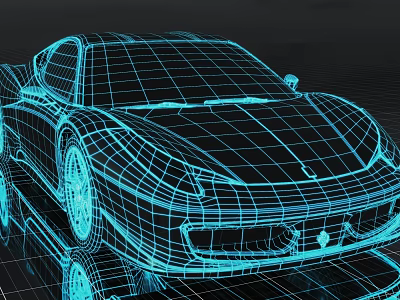 3D Wireframe Model of Sports Car with Blue Outline and Detailed Digital Design Rendering 3d model