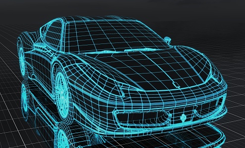 Car sports car transportation science and technology science fiction future concept blue line wireframe wind 3d model