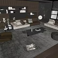 Modern Living Room Sofa And Coffee Table Set With Bookshelves Plant And Area Rug
