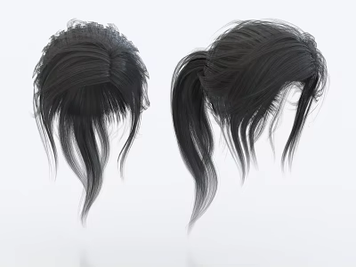 Two Black Hair Wigs With Loose And Ponytail Styles On White Background 3d model