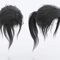 Two Black Hair Wigs With Loose And Ponytail Styles On White Background