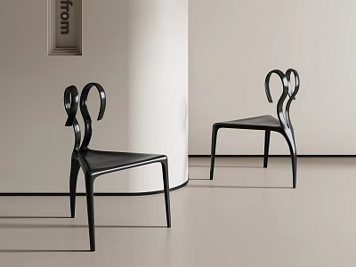 Modern Black Dining Chairs With Curved Backrest Design In Minimalist Interior 3d model